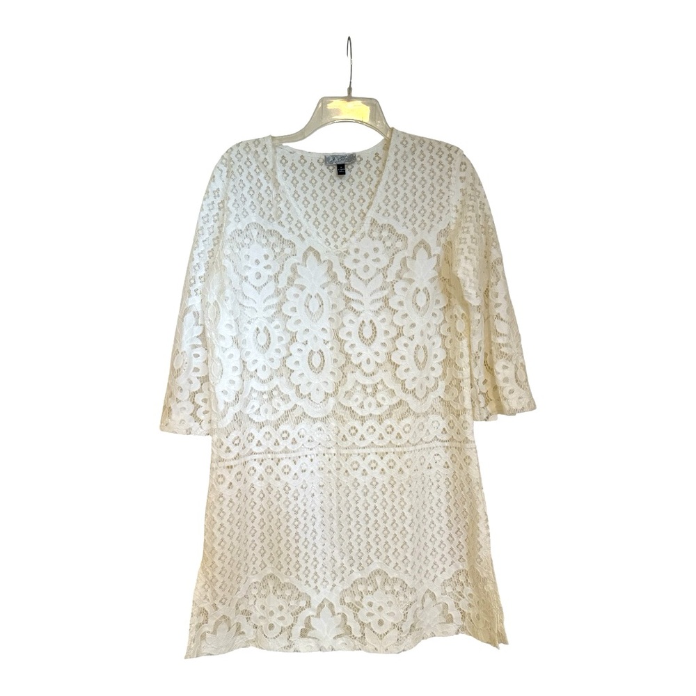 White Lace Boho Cover-Up Kimono • Beach Festival Brunch • M